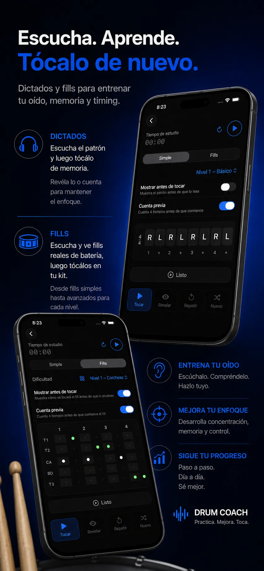 Screenshot de App Store de Drum Coach 2 en español