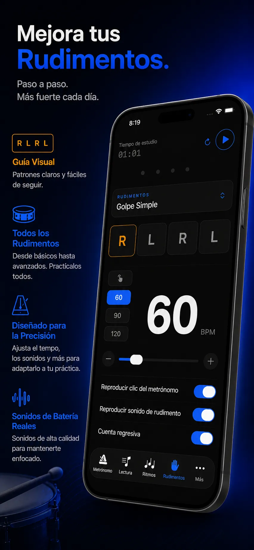 Screenshot de App Store de Drum Coach 6 en español