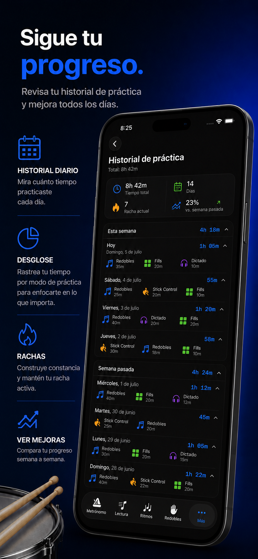 Pantalla de inicio de DrumCoach